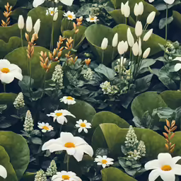many white flowers with leaves near each other