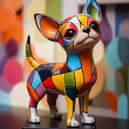 a colorful, hand painted sculpture of a dog