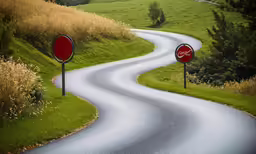 a road with a winding, two - lane, rural landscape