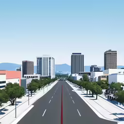 an empty street in the middle of a big city