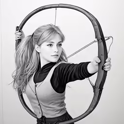 a woman holding a bow and arrows above her head