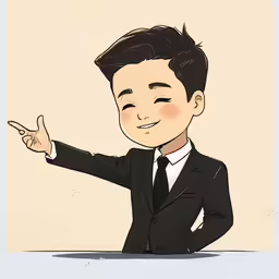 a boy dressed in a suit giving the sign