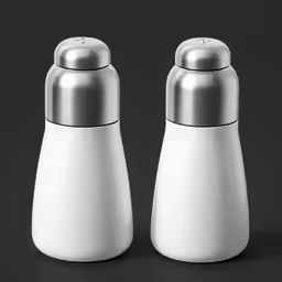 the salt and pepper shakers are in a white and black photo
