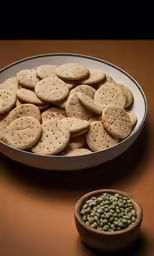 a plate full of crackers on a table with green beans
