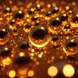 several drops of water with yellow and black droplets around them