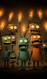 many little children standing in front of candles with a wall