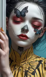a woman with butterfly painted on her face