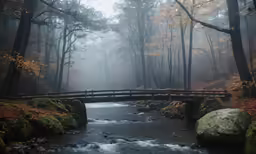 a small bridge crossing a creek in a forested area
