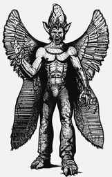 an old drawing of a male with wings,a drawing of a winged man