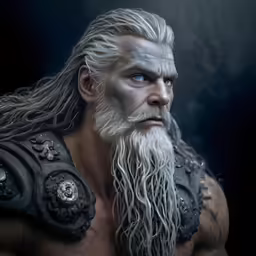 a man with large grey hair and a beard with a big white nose