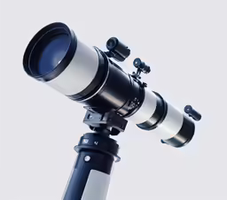 a camera mounted on a telescope with a tripod