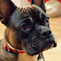 a dog looking forward with its eyes wide open