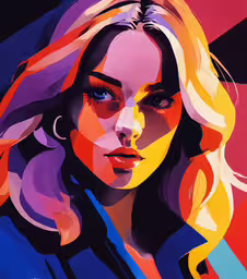 an illustration of a woman in colorful lines,a painting of a woman in black jacket