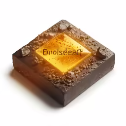a chocolate slice with an enolostect word