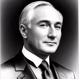 black and white photo of an older man wearing a suit