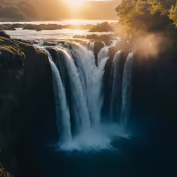 a group of water falls near each other in the forest