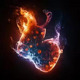 a piece of food on fire next to some meat