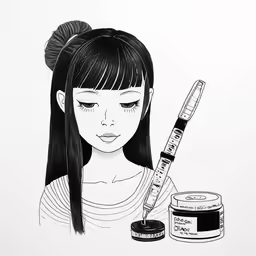 a drawing of a girl with scissors in her hand