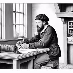 a man sitting at a desk in front of a window