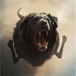 an animal has its mouth open and is showing its teeth