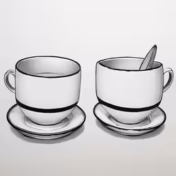 two cups and saucers with a spoon in them