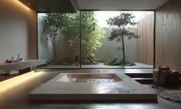 a bathroom with modern decor and stone sinks