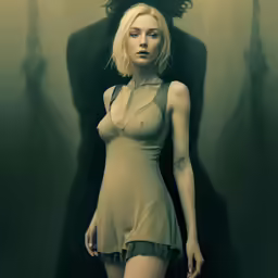 a very pretty blonde dressed lady next to a dead man