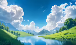 a stream flowing through a lush green field