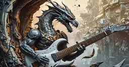 a black guitar and an electric guitar are depicted