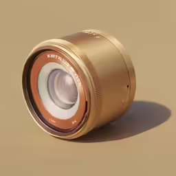 a camera lens on a tan surface