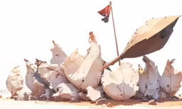 a pile of dirt with a kite sticking out of it