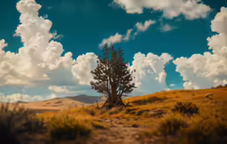 a lonely tree on the edge of a hill