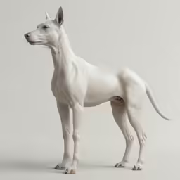 a white dog on white background standing up