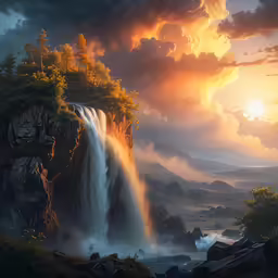 a large waterfall that has a giant cliff on it
