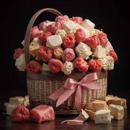 there are candy and marshmallows in the basket