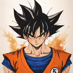 the drawing shows a man in an orange shirt