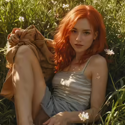 a young lady laying down on the grass
