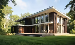 a modern house with a nice lawn and grass