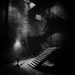 a black and white photo of the stairs to a set of stairs