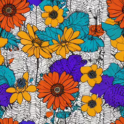 colorful flowers on white background seamlessly,colorful flowers on white background with an orange flower in the center