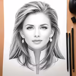 a drawing of a woman wearing ear - rings