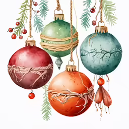 three different ornaments hanging from rope in the air