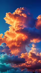 a colorful picture of many clouds in the sky,a sky filled with a large cloud covered in orange and purple colors
