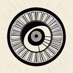black and white image of the inside of a spiral shape,a black and white drawing of an eye in the center,a white and black circular design with some lines in the middle,an artisticly designed poster in black and white,an abstract graphic design depicting the inside of a circular object