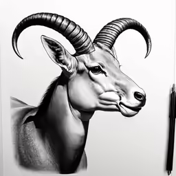 a drawing of a mountain goat next to a pen