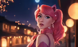an animated character with long pink hair