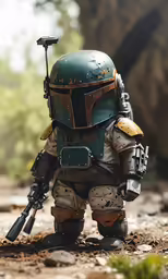 a person in a boba fett costume and helmet