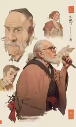 a man in an brown coat holds a pipe