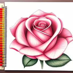 this is a picture of a rose drawing,a rose with a green leaf in it is colored pencils