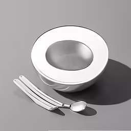 a table setting with a fork, spoon and a bowl